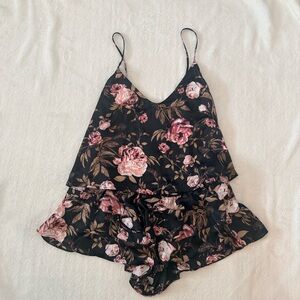 Midnight Bakery Floral Print Flutter Ruffle Sleepwear Set NWT